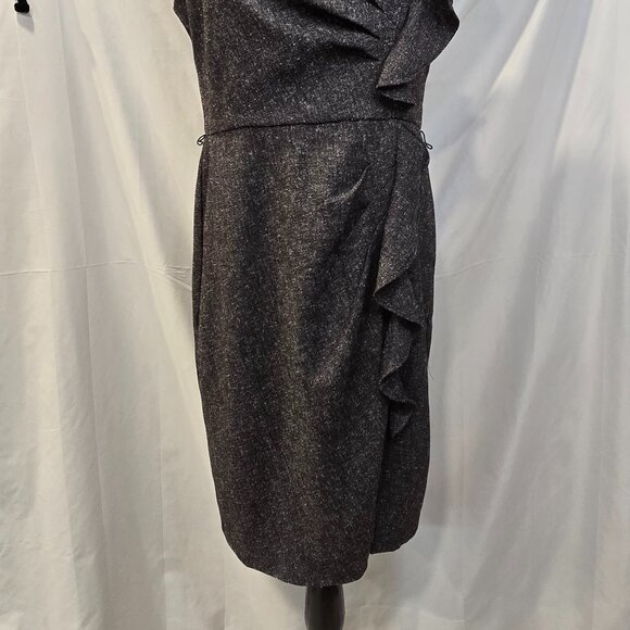 White House Black Market Gray Ruffle Dress Size 14 Lined Slit - Picture 4 of 8